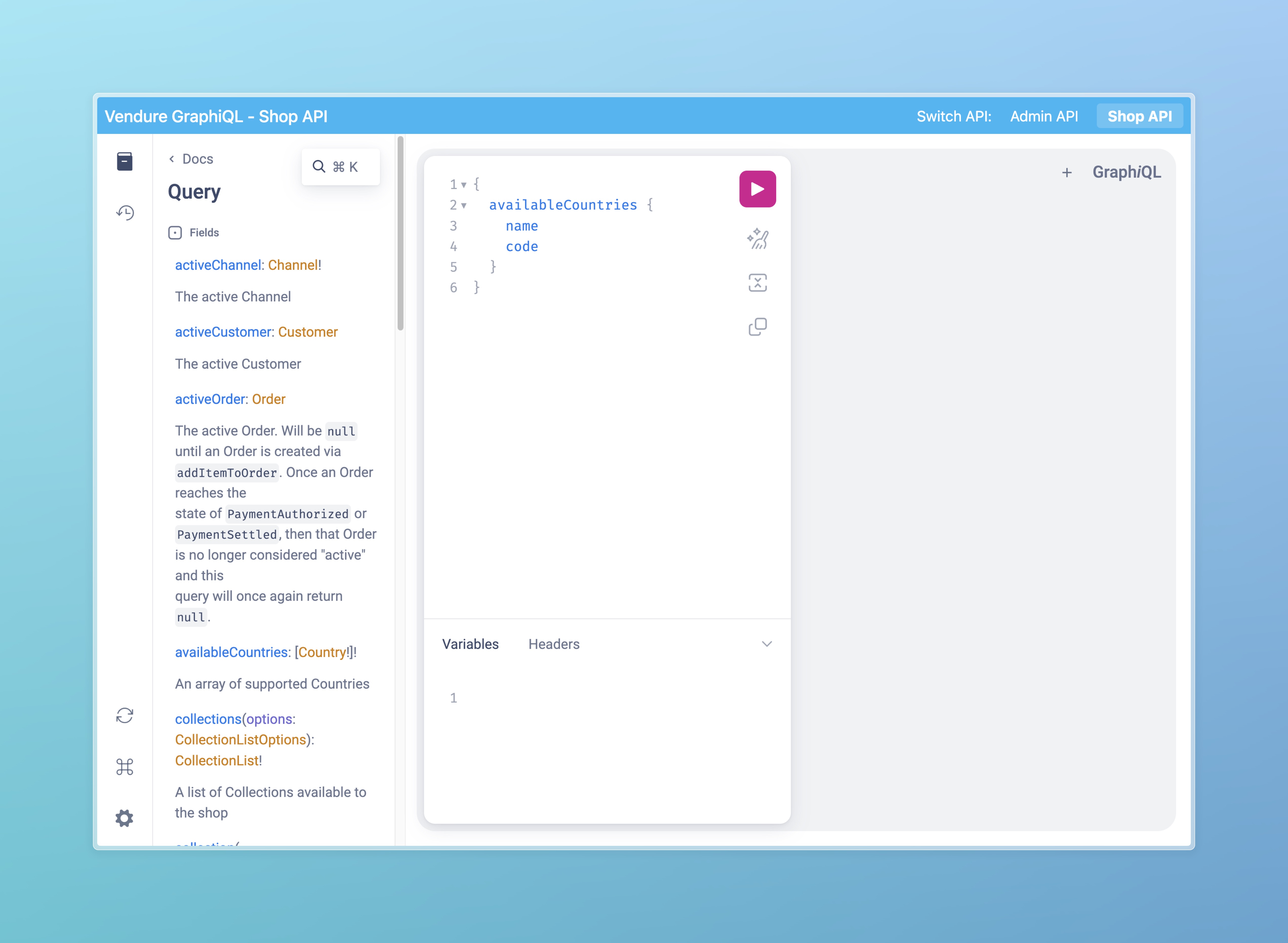 GraphiQL docs explorer